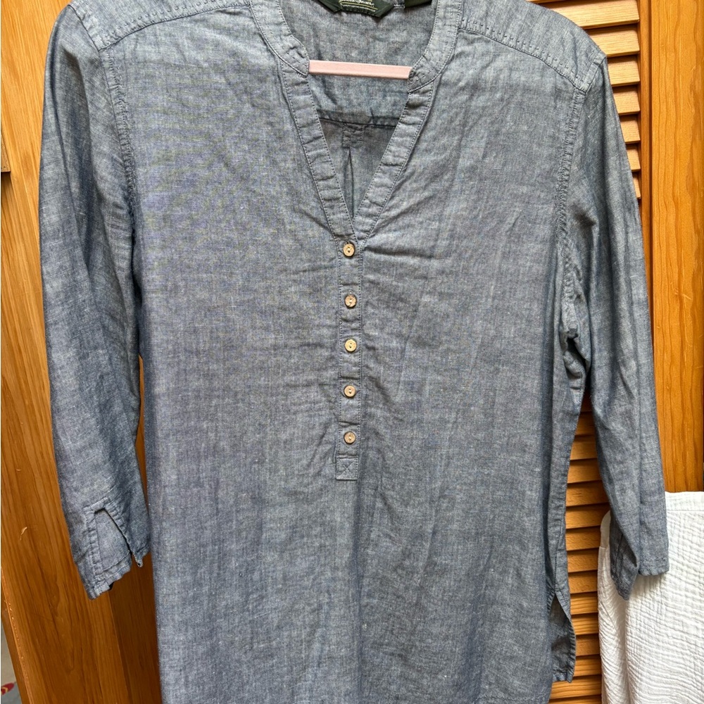 Eddie Bauer Chambray Henley Tunic - Light Blue